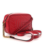 Calfskin Matelasse Mini GG Marmont Chain Shoulder Bag Hibiscus Red
