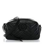 Calfskin Matelasse Monochrome Small GG Marmont Chain Shoulder Bag Black
