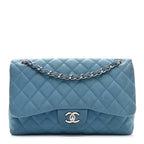 Iridescent Caviar Quilted Jumbo Double Flap Blue