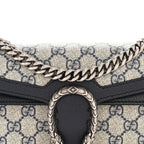 GG Supreme Monogram Textured Dollar Calfskin Small Rectangular Dionysus Shoulder Bag Beige Blue
