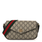 GG Supreme Monogram Textured Dollar Calfskin Web Mini Ophidia Envelope Shoulder Bag Beige Ebony New Acero