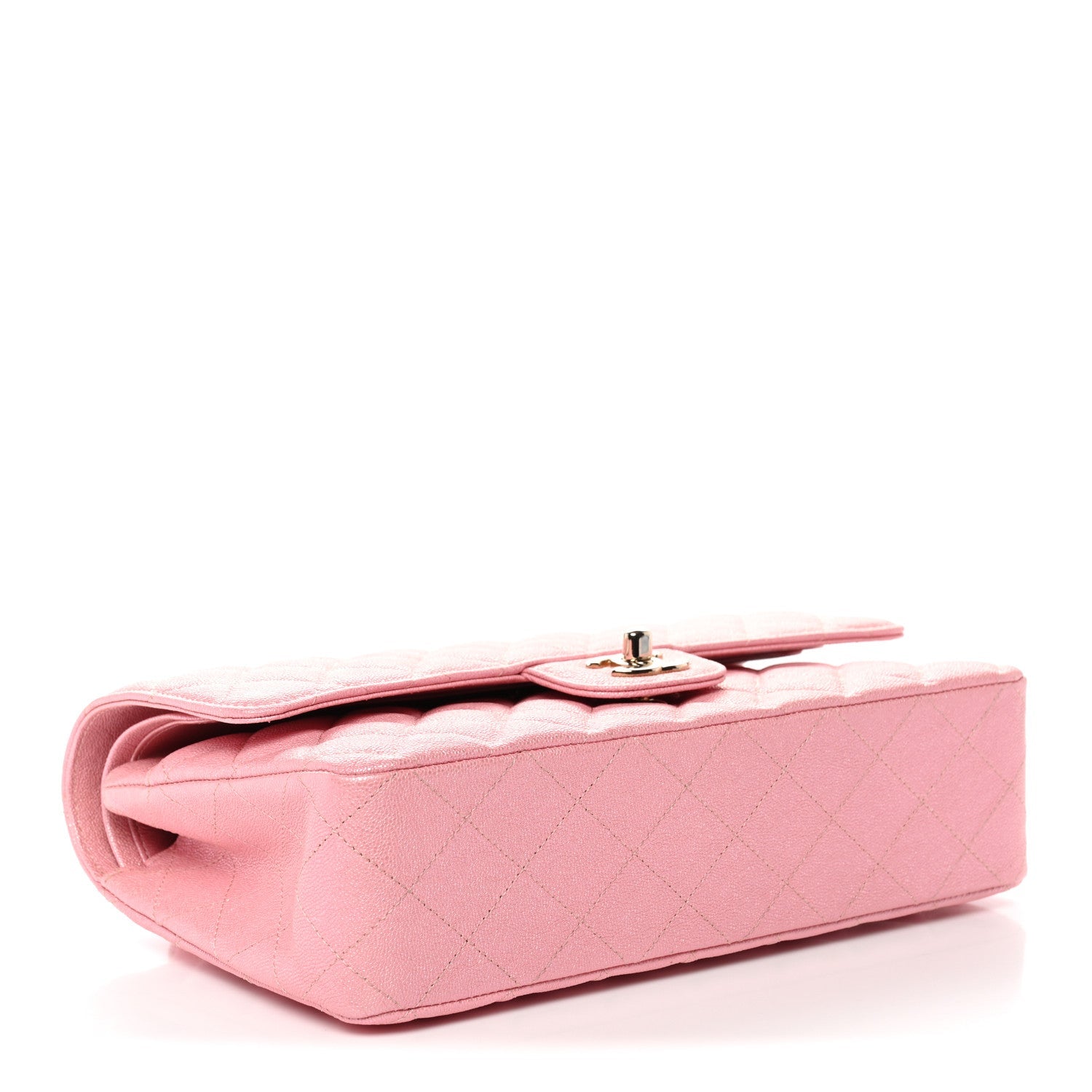Iridescent Caviar Quilted Medium Double Flap Rose Pink