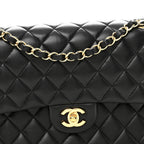 Lambskin Quilted Medium Double Flap Black