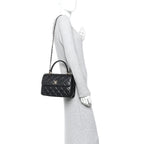 Lambskin Quilted Small Trendy CC Dual Handle Flap Bag Black