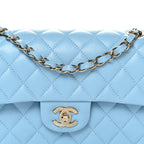 Caviar Quilted Small Double Flap Light Blue