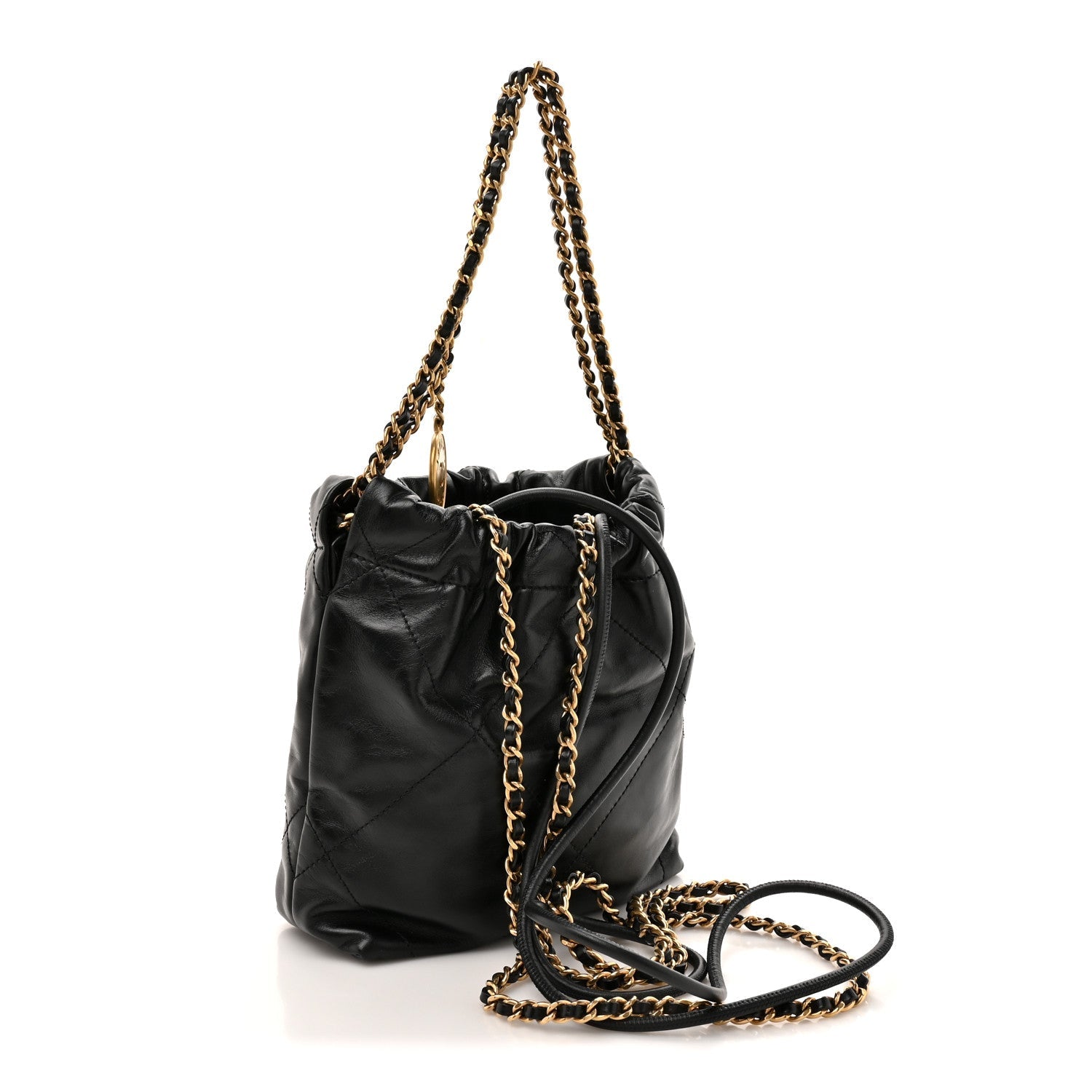 Shiny Calfskin Quilted Mini Chanel 22 Black