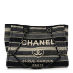 Striped Canvas Small Deauville Tote Dark Grey
