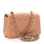 Lambskin Quilted Mini Rectangular Flap Brown