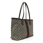 GG Supreme Monogram Textured Calfskin Web Medium Ophidia Shopping Tote Beige Ebony New Acero