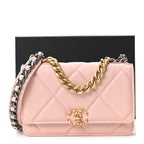 Lambskin Quilted Chanel 19 Wallet On Chain WOC Light Pink