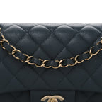 Caviar Quilted Small Double Flap Dark Grey