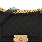 Calfskin Quilted Small Boy Flap Black