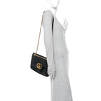 Calfskin Matelasse Medium GG Marmont Shoulder Bag Black
