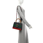 Moon Calfskin Bamboo Web Medium Dionysus Top Handle Bag Blue Emerald Hibiscus Red