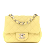 Lambskin Quilted Mini Square Flap Yellow