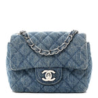 Denim CC Quilted Mini Square Flap Blue