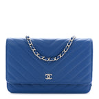 Caviar Chevron Quilted Wallet On Chain WOC Blue