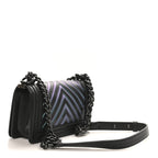 Calfskin Painted Chevron Embossed Medium Boy Flap Black