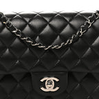 Lambskin Quilted Medium Double Flap Black