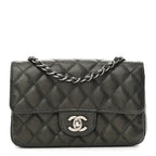 Metallic Caviar Quilted Mini Rectangular Flap Dark Grey