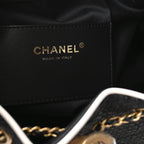 Braided Raffia Calfskin Small Chanel 25 Handbag Black White