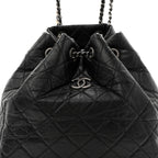 Aged Calfskin Quilted Small Gabrielle Backpack Black
