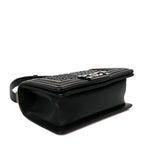 Lambskin Braided Woven Small Boy Flap Black