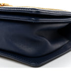 Calfskin Chevron Quilted Braided Small Boy Flap White Navy