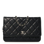 Lambskin Quilted Wallet On Chain WOC Black