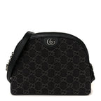 Denim Cuoio Harness GG Monogram Small Ophidia Dome Shoulder Bag Black Medium Grey
