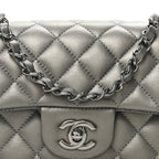 Metallic Lambskin Quilted Mini Rectangular Flap  Dark Grey
