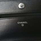 Printed Denim Quilted Flower Wallet On Chain WOC Black