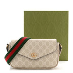 GG Supreme Monogram Textured Dollar Calfskin Web Mini Ophidia Envelope Shoulder Bag Beige Mystic White Oatmeal