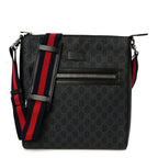 GG Supreme Monogram Appia Calfskin Web Flat Messenger Bag Black Grey