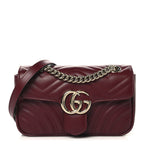 Calfskin Matelasse Small GG Marmont Shoulder Bag Rosso Ancora