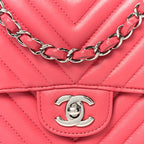 Lambskin Chevron Quilted Mini Square Flap Pink