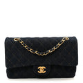 Denim Quilted Medium Double Flap Dark Blue