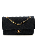 Denim Quilted Medium Double Flap Dark Blue