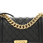 Calfskin Quilted Small Boy Flap Black