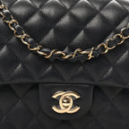 Caviar Quilted Medium Double Flap Navy