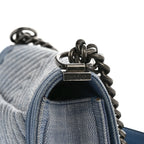 Denim Chevron Quilted Medium Boy Flap Blue