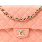 Lambskin Quilted Small Double Flap Light Orange