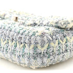 Tweed Quilted Mini Rectangular Flap Light Green Silver White
