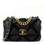 Calfskin Crochet Medium Chanel 19 Flap Black