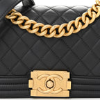 Calfskin Quilted Small Boy Flap Dark Grey