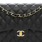 Caviar Quilted Jumbo Double Flap Black