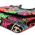 Fabric Printed Chanel 19 Wallet On Chain WOC Black Multicolor