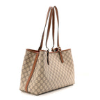 GG Supreme Monogram Emblem Large Tote Bag Beige Dark Brown