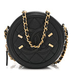 Caviar Quilted Round Filigree Crossbody Black