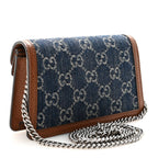 New Denim GG Monogram Dollar Calfskin Enamel Super Mini Dionysus Shoulder Bag Blue Tea Cuir Epilog Electric Blue